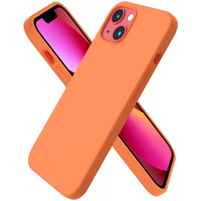 Husa iPhone 13, SIlicon Catifelat cu interior Microfibra, Orange